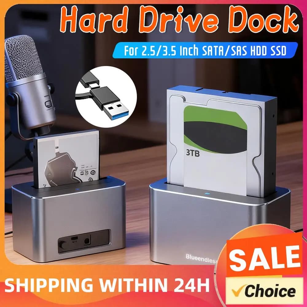 Case Esterno per Disco Rigido SAS/SATA da 2.5/3.5 Pollici, Docking USB 3.0 per HDD SATA/SAS, Caddy per HDD/SSD, Box per HDD con Spina USA