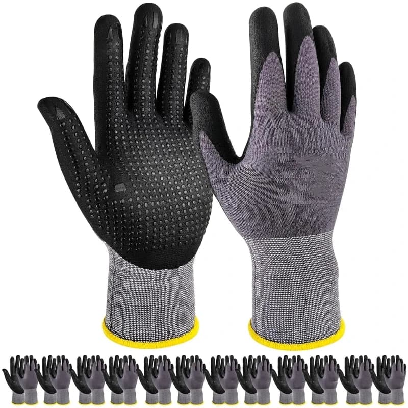 Guanti da lavoro da 6 pezzi Guanti da lavoro di sicurezza in maglia senza cuciture con rivestimento in microfibra di nitrile con punti di presa per giardinaggio, cortile, prato, casa