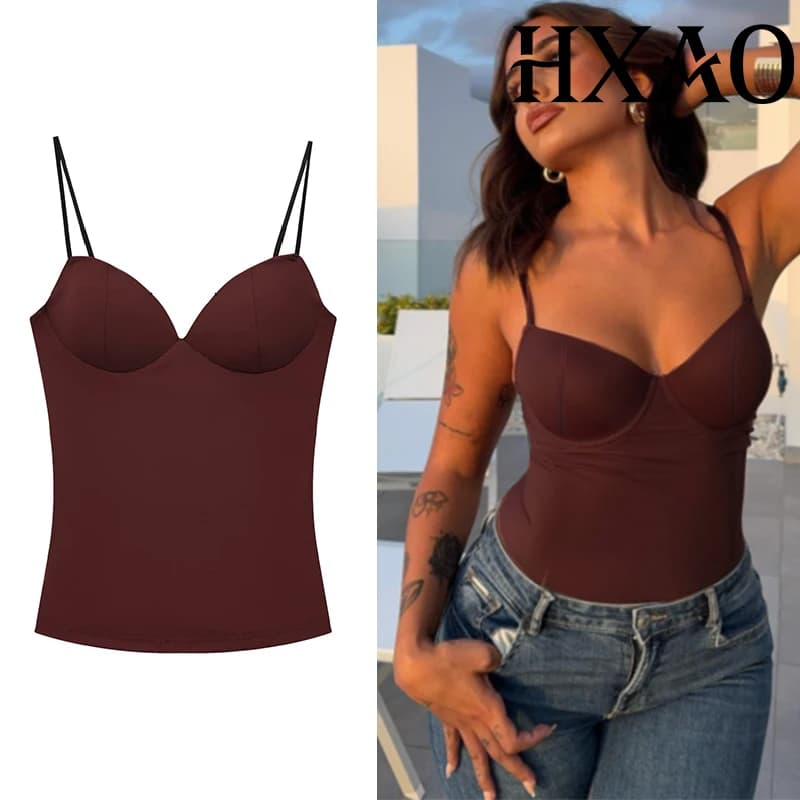 HXAO Women's Top Corset Crop Top Women's Sleeveless Black Brown Top With Straps Canopy Backless Sexy Top Bustier