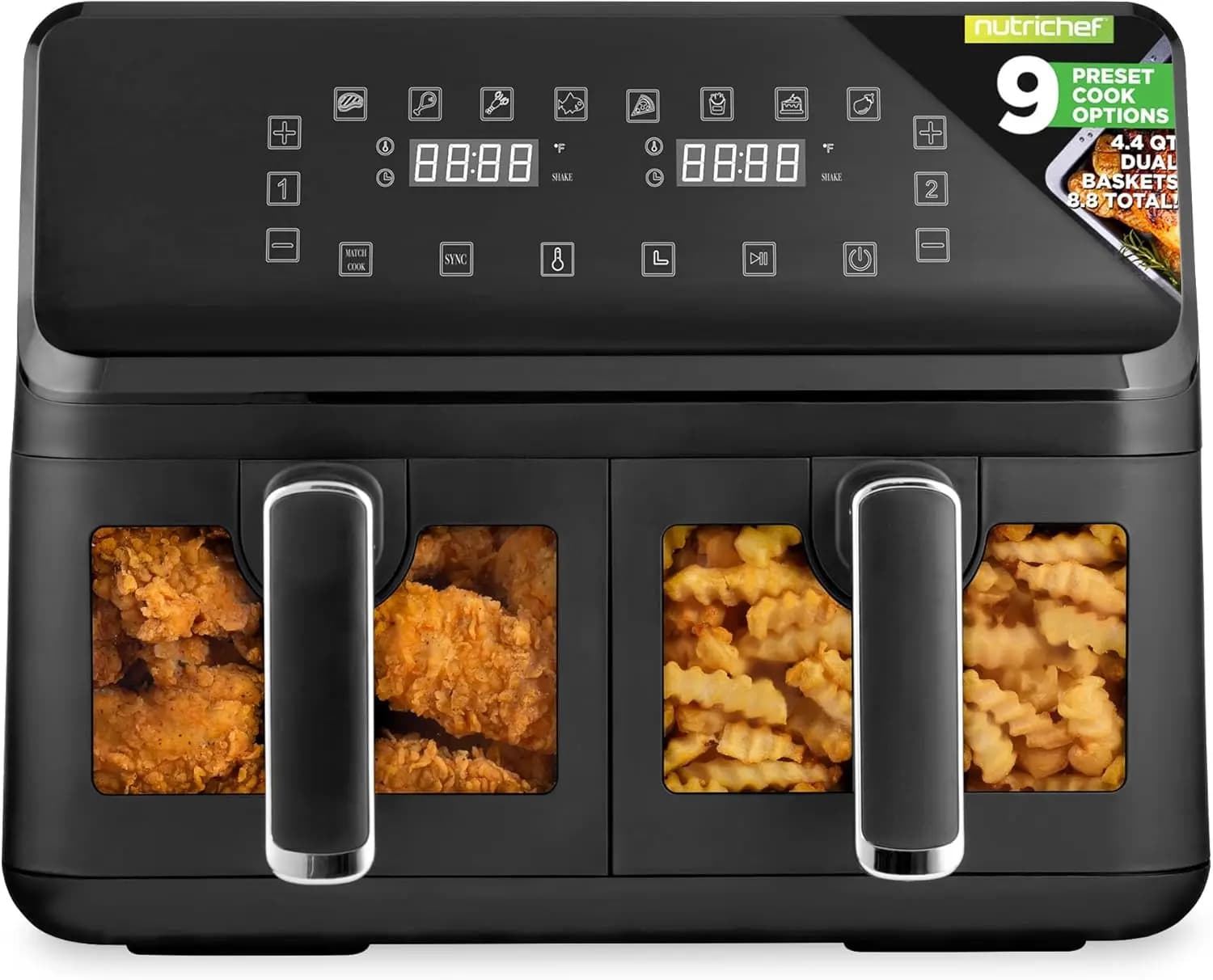 Air Fryer with Double basket 8.8 QT, Without Oil with Transparent Window, 9 Preset Options, Circulating the Hot Air