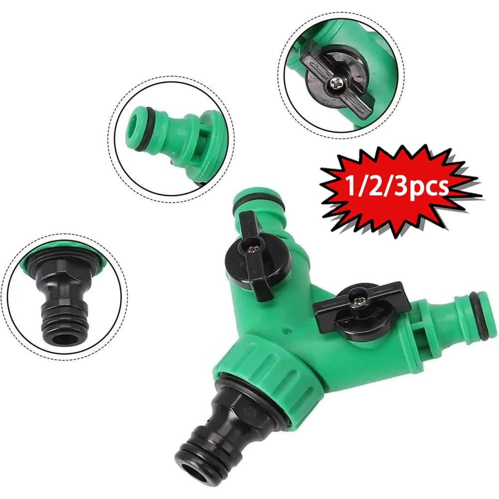 1/2/3 Pezzi Connettore a Y a 2 Vie per Tubo da Giardino con Valvola a Sgancio Rapido e Interruttore per Controllo Irrigazione Fiori e Acqua dal Rubinetto