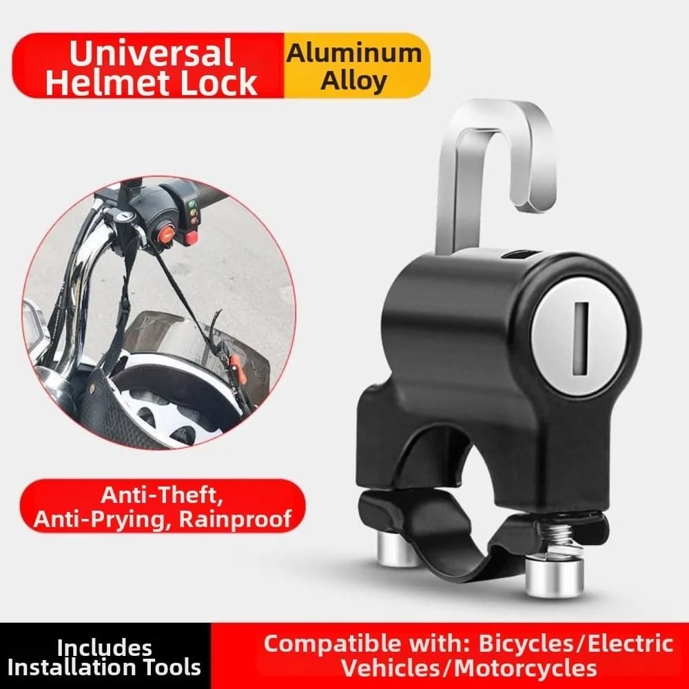 Universal Motorcycle Helmet Lock Security Portable Anti-theft Lock with Hook for 22-28mm Handlebar Metal Handlebar Lock