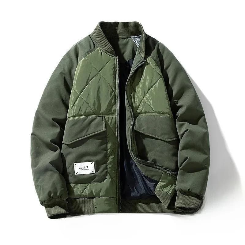 Warm Cotton Baseball Jacket Winter Outerwear Anti-Wrinkle Rabbit Fur PU Material Men's Spring Thin Seven-Sleeve Outdoor Style