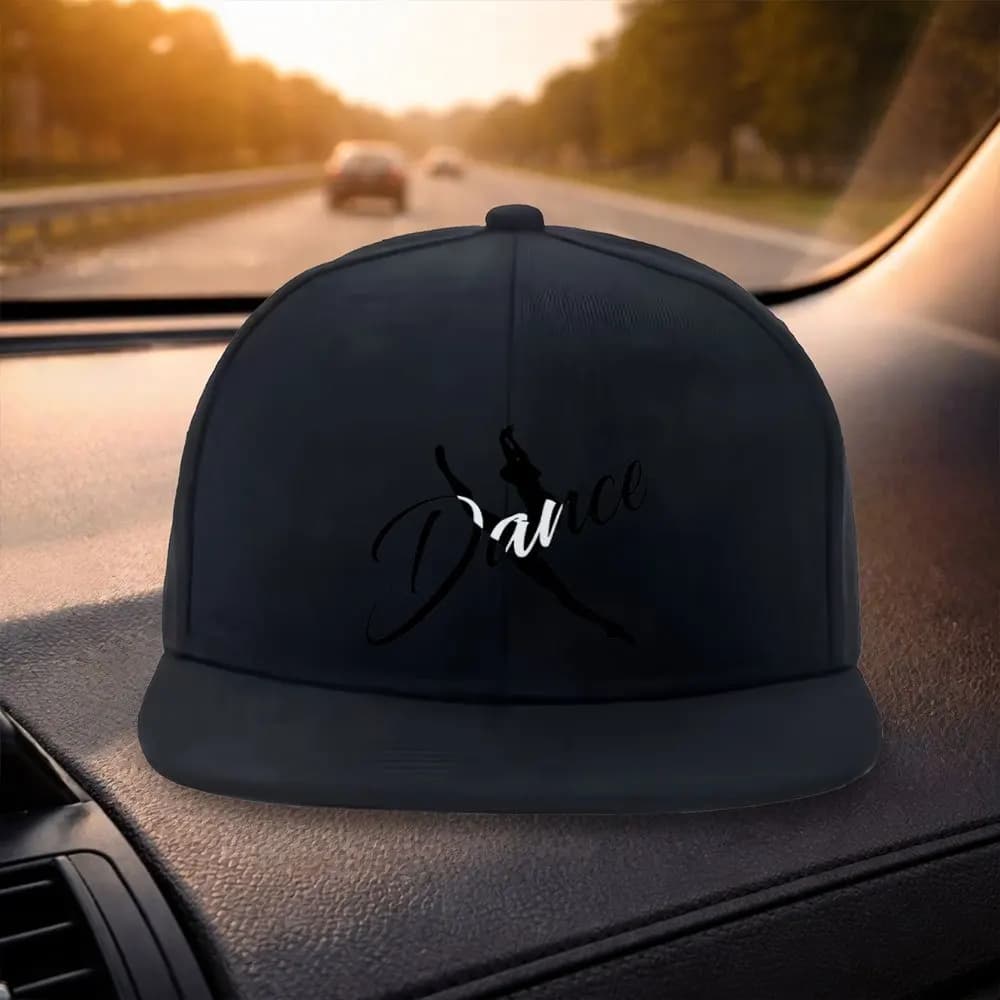 Unisex Classic Flat Brim Baseball Cap Fashionable Dance Design Black Casual Hat Suitable for Outdoor Activities Outdoor Head