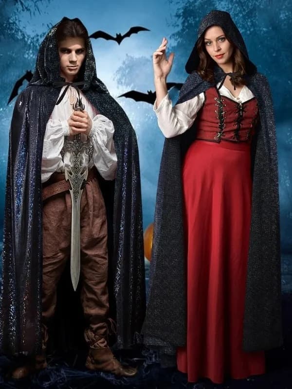 Sciarpa Lunga con Cappuccio per Halloween, Accessorio per Cosplay da Strega o Guerriore, Elegante Coprispalle in Poliestere per Donne