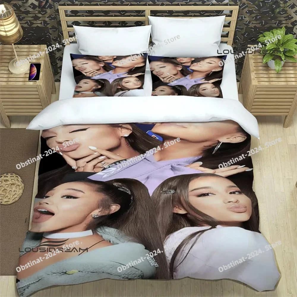 Cantante Ariana grande Set biancheria da letto Stampato singolo Piumino Copripiumino Copripiumino Federa Set da 3 pezzi Bambini Taglia adulto