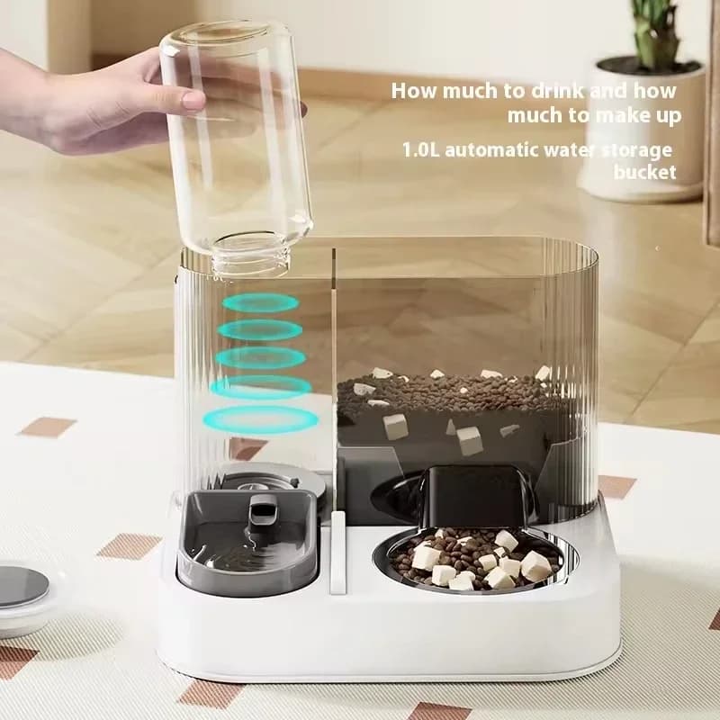 Ciotola Automatica Portatile Due-in-Uno per Animali Domestici, Dispenser Integrato di Acqua e Cibo in Plastica per Cani e Gatti