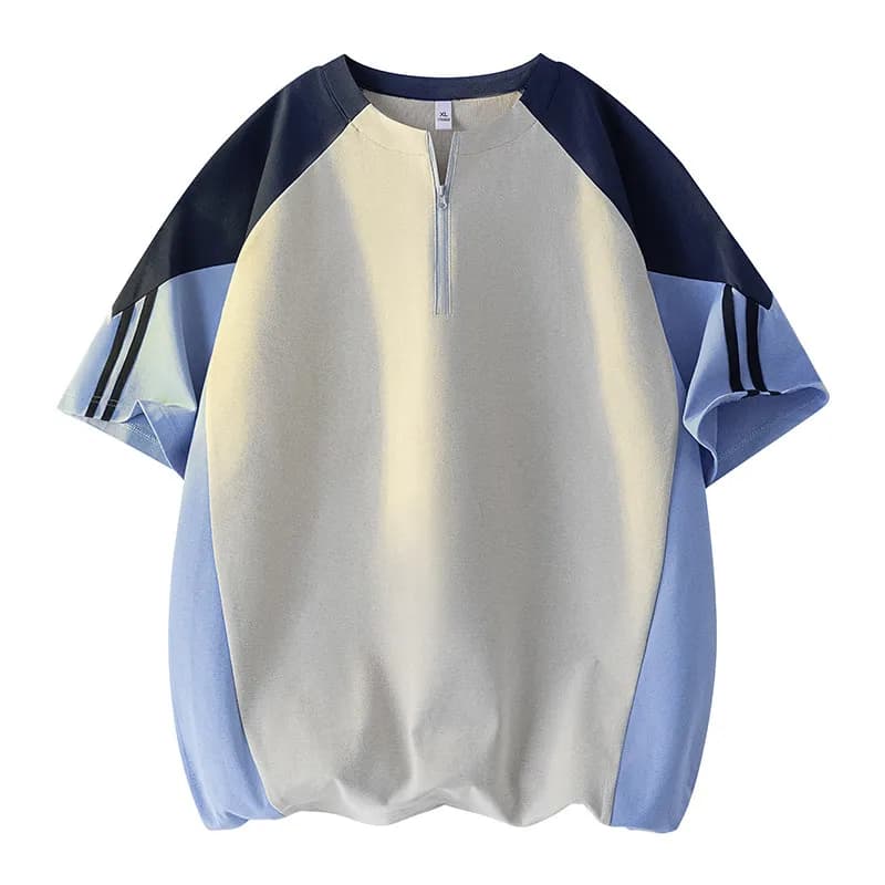 T-shirt da uomo casual in stile coreano con cerniera, girocollo, manica corta, traspirante, moda estiva, versatile, streetwear, hipster