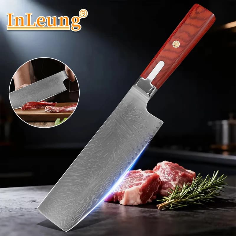 Coltello da Cucina Damascato per Disossare, Forgiato a Mano, con Manico in Legno, Coltello Multiuso per Carne e Frutta, Ideale per la Cucina Domestica