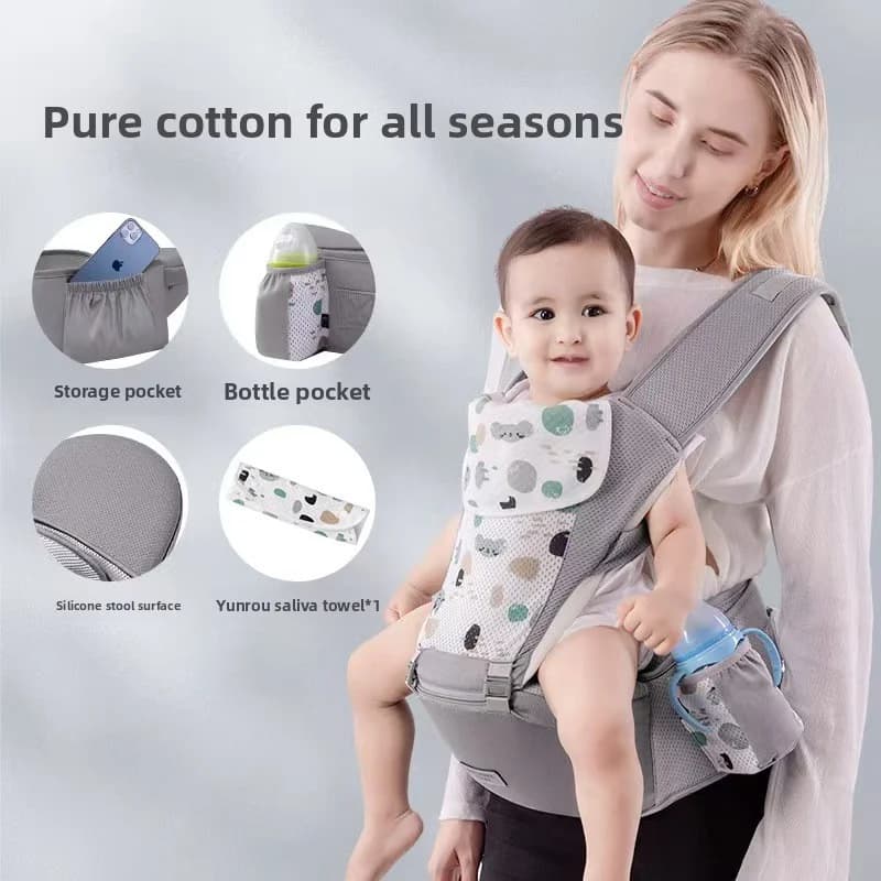 Marsupio leggero con sgabello in vita, imbracatura ergonomica per il trasporto anteriore e posteriore per neonati e neonati