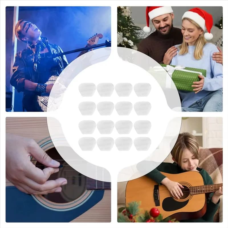 B72A Accessori per plettro per chitarra Potenziatori per palette 16 pezzi Adesivi per impugnatura per plettro per chitarra adesivo in silicone antiscivolo trasparente