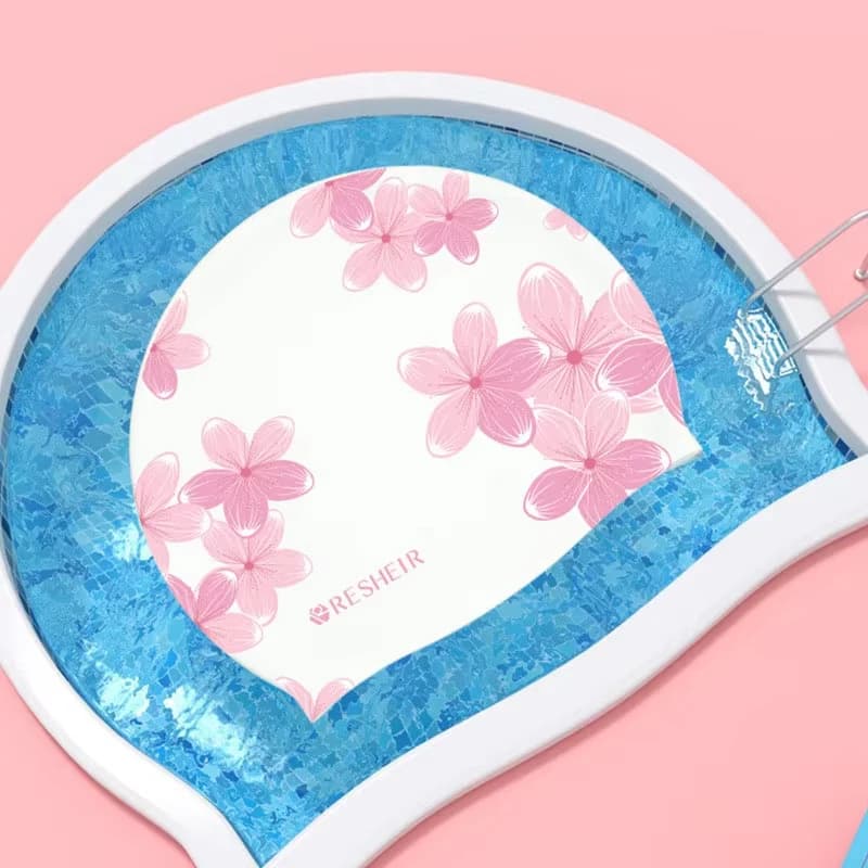 Women Fashion Waterproof Swimming Cap Silicone Swimming Cap Plus Printing Not Strangle Head Long Hair Ear Protection Swimming Ca
