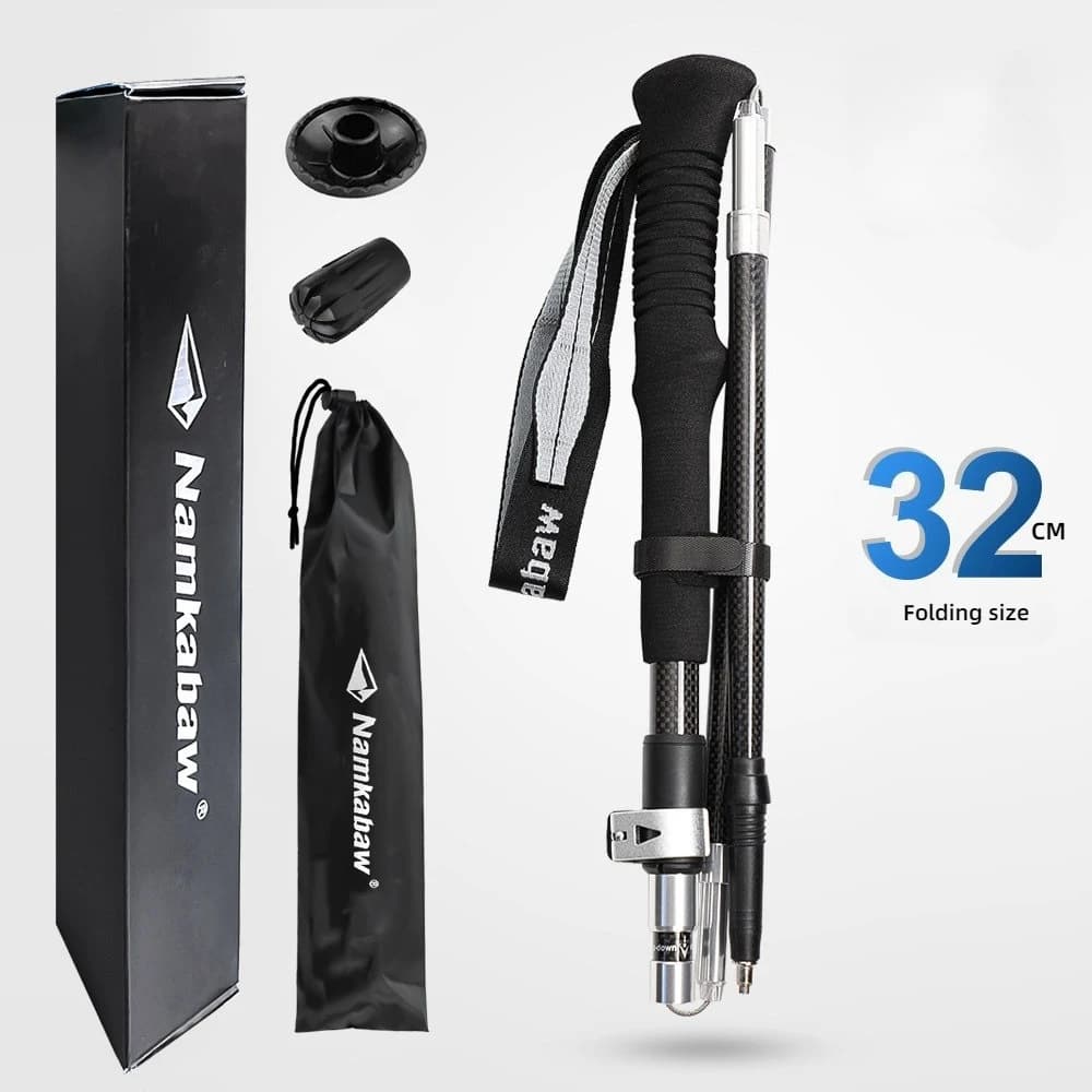 Outdoor 3k carbon fiber folding five-section hiking stick for mountain climbing, ultra-light carbon hiking staff for hiking