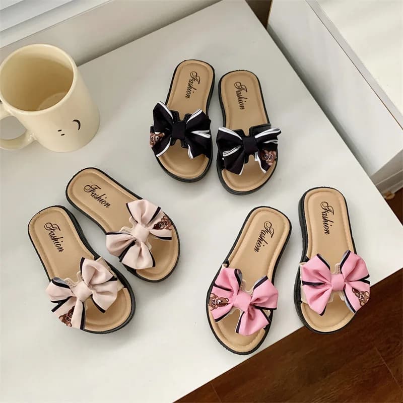 2026 New Summer Kids Girls Slippers Soft Sole Non-slip Bow Toddler Princess Slide Sandals Summer Beach Baby Shoes