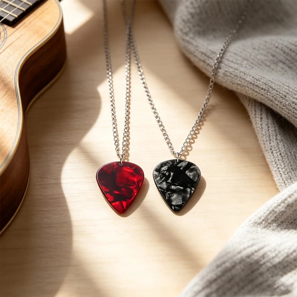Guitar Pick Necklace Heart Ruby Pendant Unisex Chain Punk Strange Horror Things Choker Jewelry Accessories Gifts