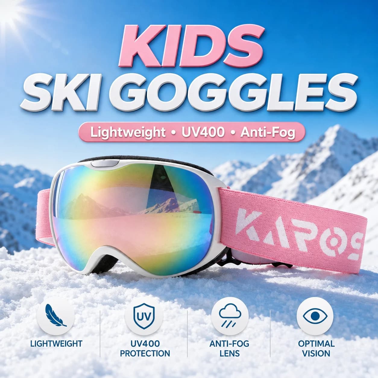 2026 New Kids Ski Goggles UV400 Double-Layer Anti-Fog Snow Goggles Lightweight Small Fit for Skiing Snowmobile Winter Sports