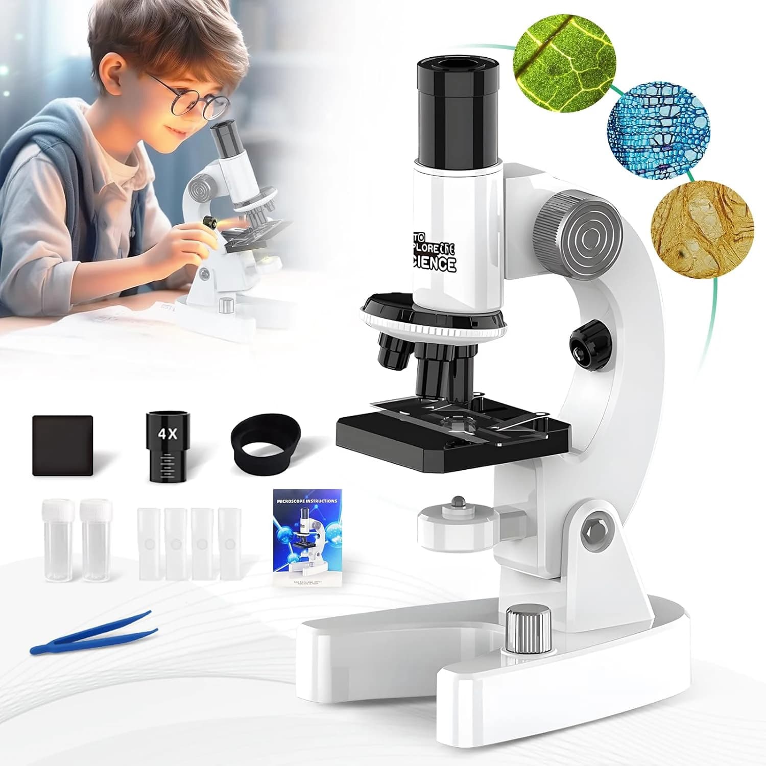 4800X Laboratorio di educazione per studenti Microscopio biologico HD Luci a LED Microscopio per bambini Regalo di studio per la scuola elementare