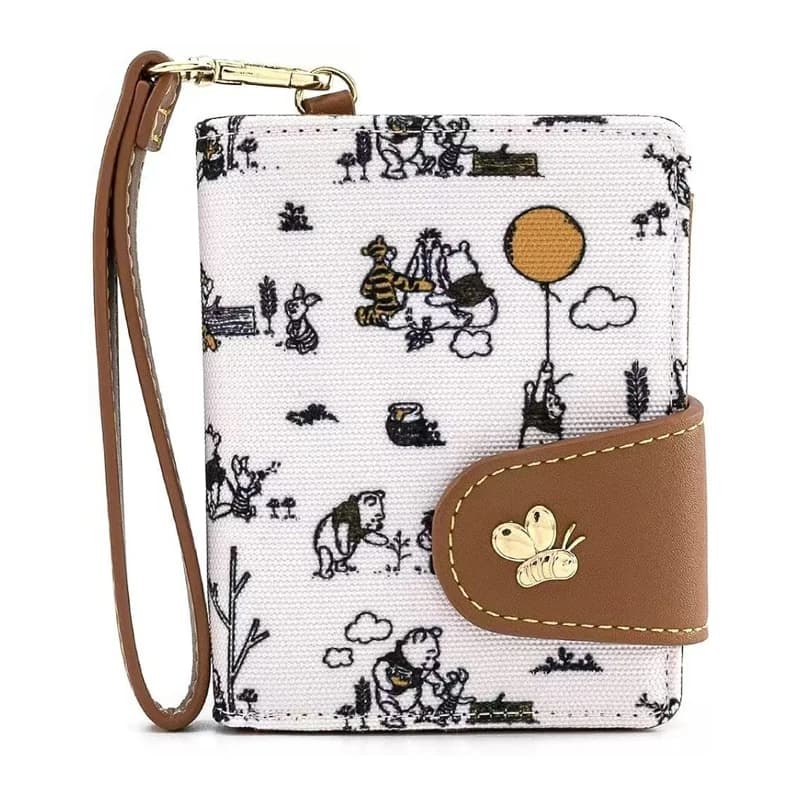 Nuovo Portafoglio Loungefly con Design Ritratto in Vetro Colorato La Bella e la Bestia e Line Art Orso Pooh, Stile Flip Cover, Regali Periferici