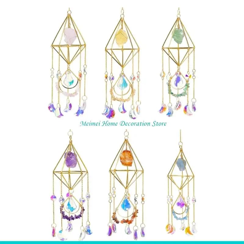 H7BF Natural Crystal Prisms Wind Chimes Sun Catchers For Garden Outdoor Home