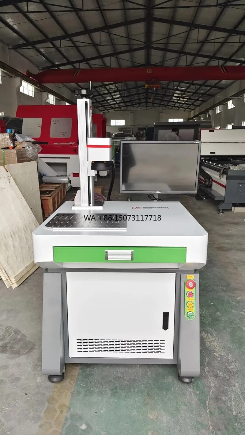 50W Metal Engraving Machine, with size 300*300mm SG7110 double scanning head relay red point rotating plate 80mm