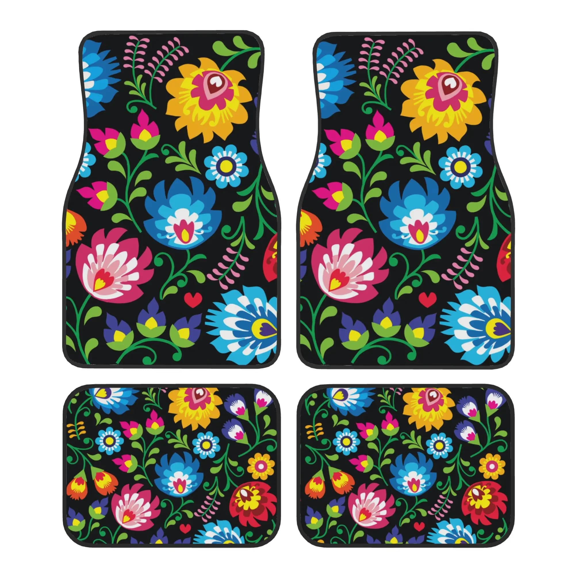 Crystal Velvet Car Floor Mats 4 Pcs Rugs Colourful Flowers Polish Floral Pattern Universal Car Front Rear Carpets Foot Mats
