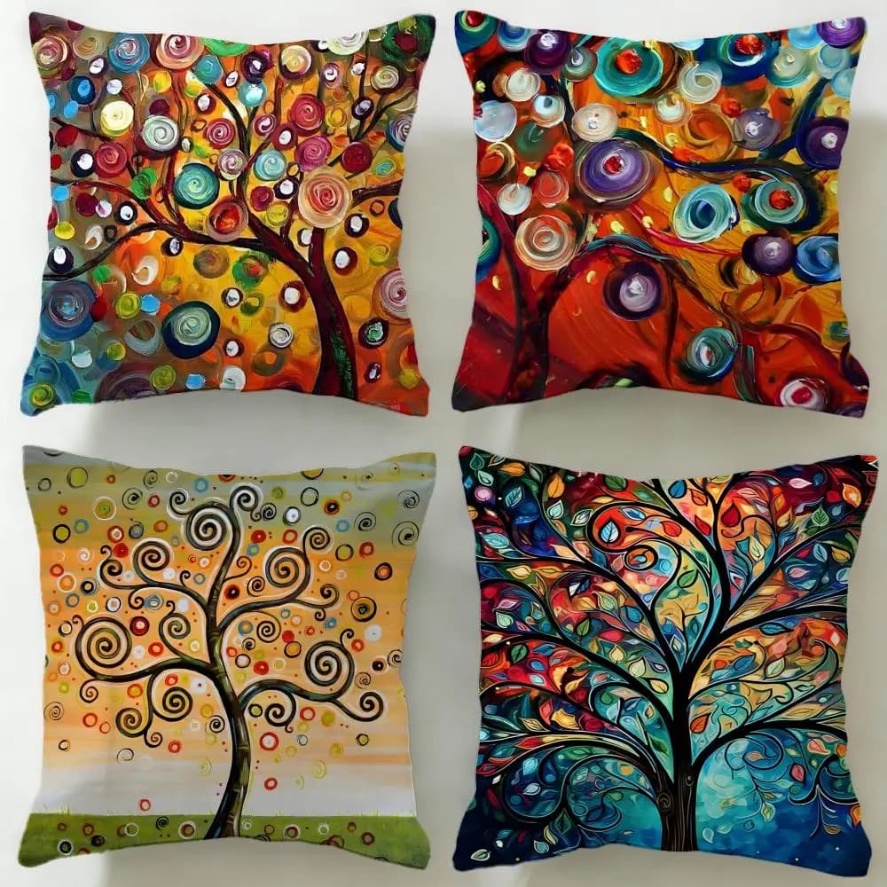 Federa per cuscino con motivo classico, albero colorato, morbida e facile da lavare – versatile per divano, letto, viaggi e ufficio