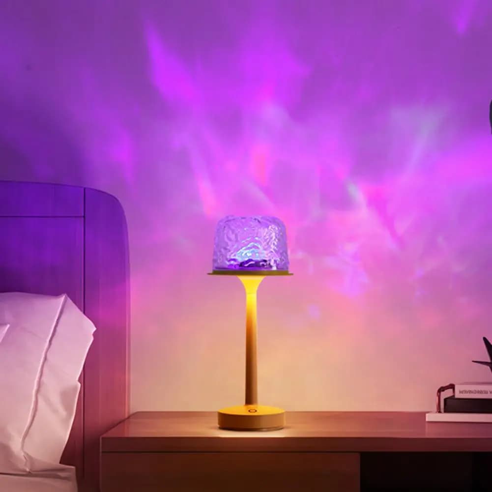 Lampada da scrivania con luce notturna Luce blu per il relax Proiezione di onde d'acqua Luce notturna per doccia Spa con controllo touch per bagno
