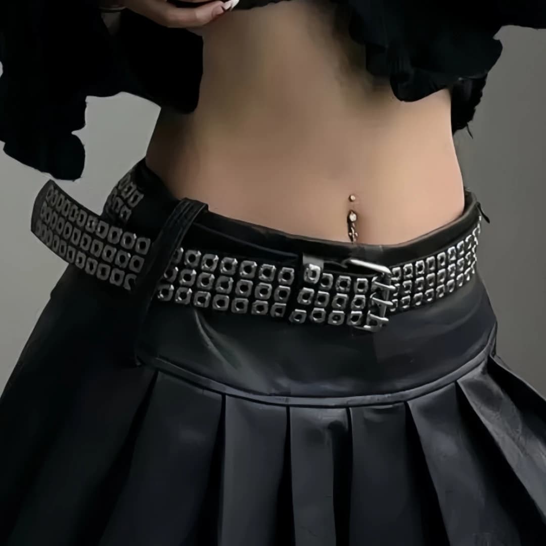 Cintura da Donna alla Moda con Perline Quadrate, Borchie a Goccia, Tre Occhielli, Stile Punk Street Cool, Cinture Personalizzate per Uomo e Donna
