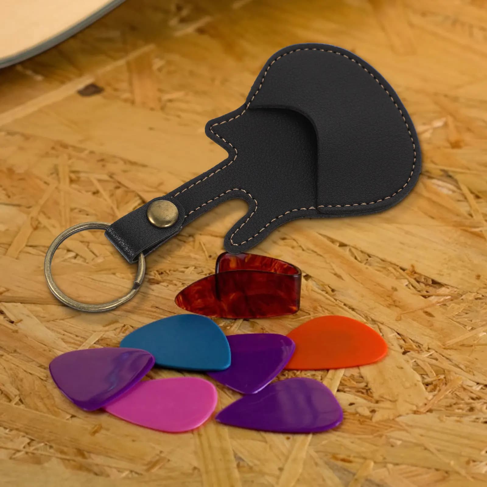 Elegante Porta Plettri in PU, Contenitore Portatile per Plettri di Chitarra Elettrica, Acustica, Ukulele e Banjo