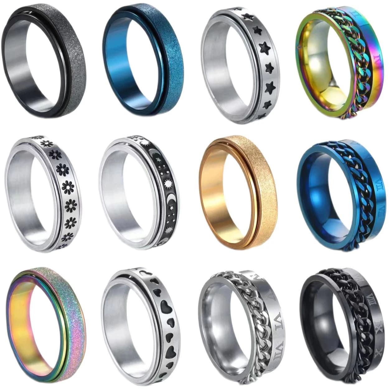 1pc Trendy anello di ansia in acciaio inossidabile per le donne Moon Star Chain Spinner Fidgets Rings ruota liberamente Spinning Anti Stress Men