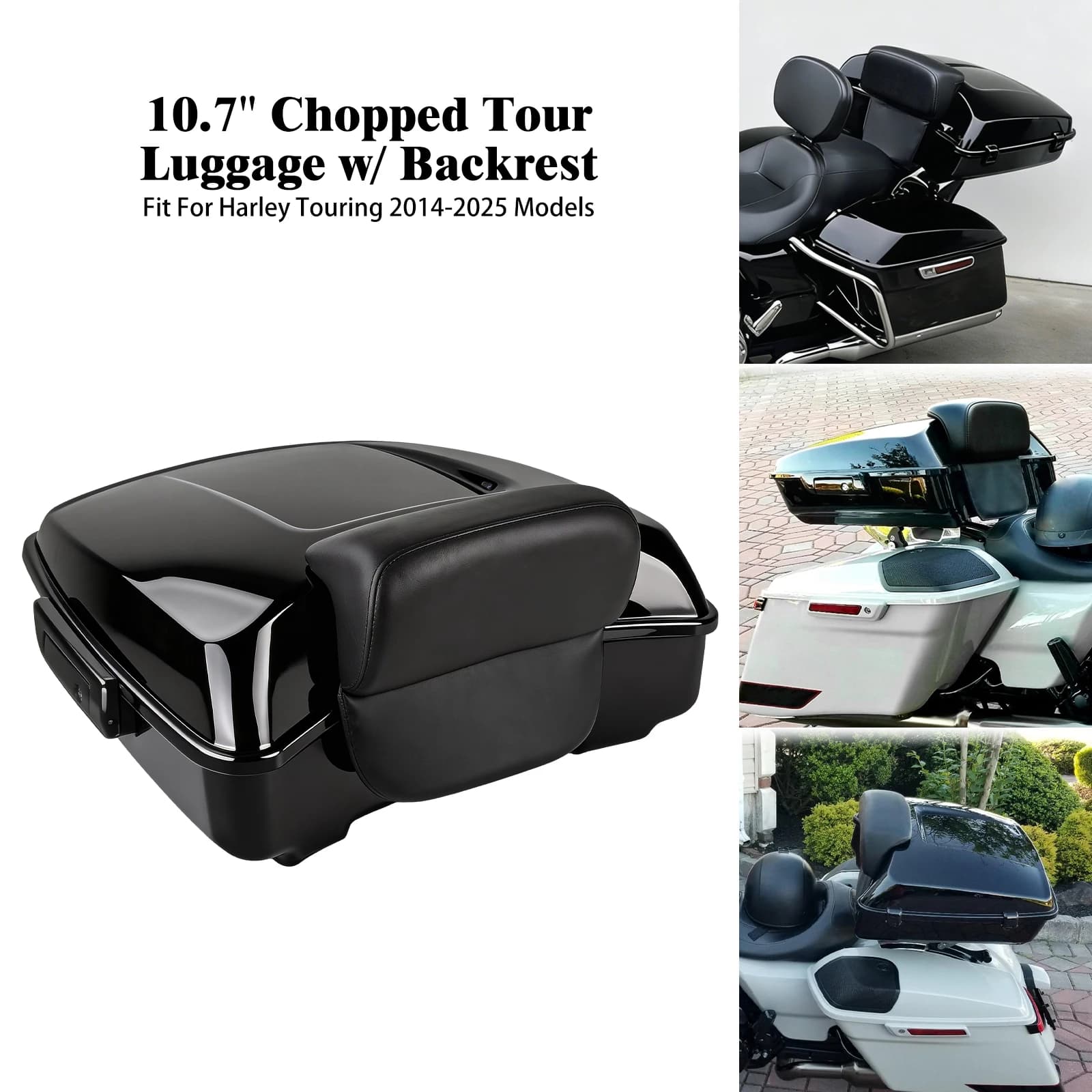 Bauletto Moto Chopped da 10.7'' con Schienale e Chiusura a Scatto per Harley Touring 2014-2025 Road Street Electra Glide FLHR
