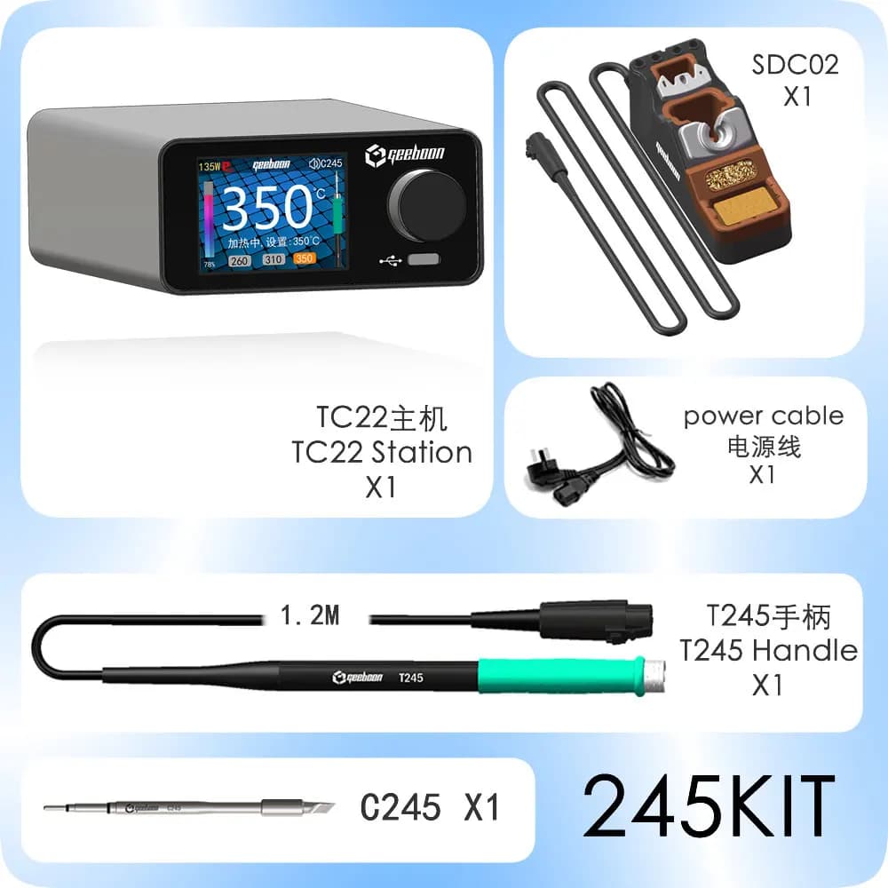 GEEBOON TC22 240W Soldering Station Kit with SDC02 Soldering Iron Stand + T245/T210 Handle + C245/C210 Soldering Iron Tip