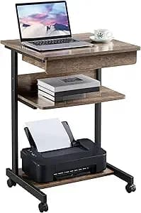 Scrivania per Computer con Ruote per Spazi Ristretti, Scrivania per Laptop Mobile, Scrivania Compatta per Studenti, Colore Taupe W