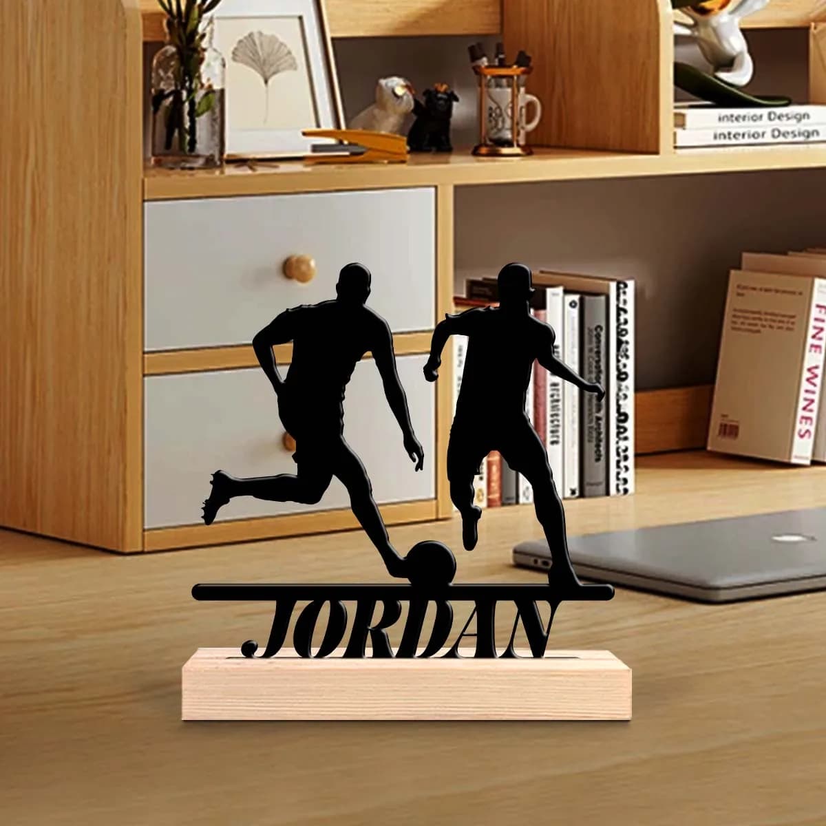 1pc Metal Desktop Ornaments and Decorations Custom Content Equipped with Wooden Base Perfect for Home or Office Decoration