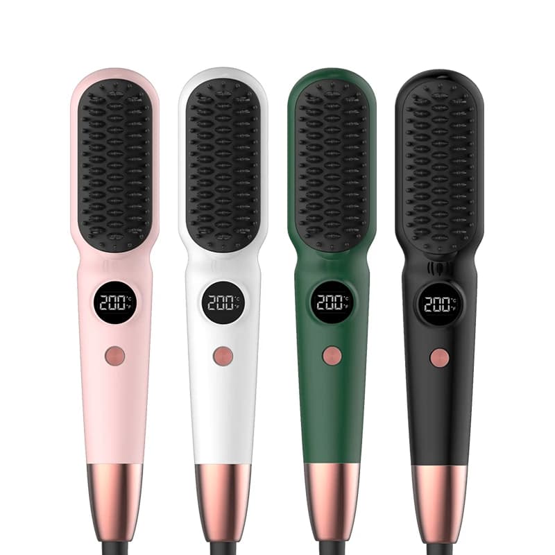 Portable Electric Hair Plate Pettine Brush to smooth ceramic hair with styling features Plastic handle for home use