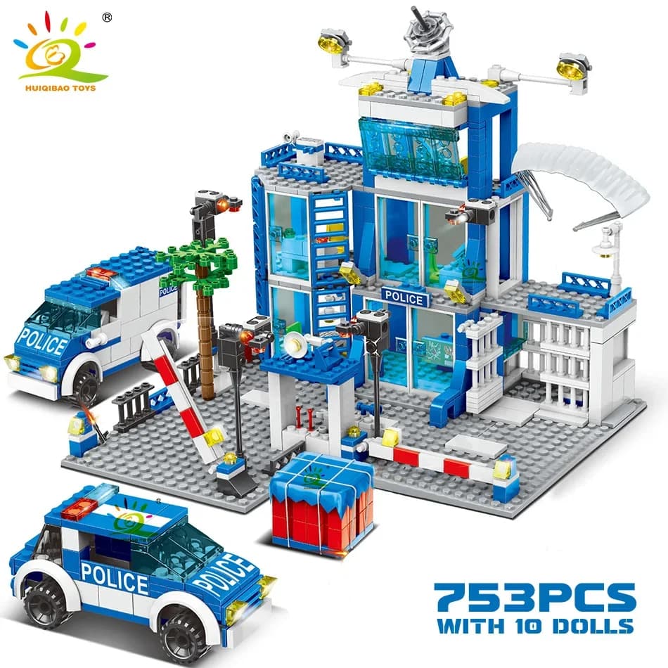HUIQIBAO 753PCS City Police Station Building Blocks Set Boys FAI DA TE Auto Figures Matters Educational Toys For Kids Gift For Adults