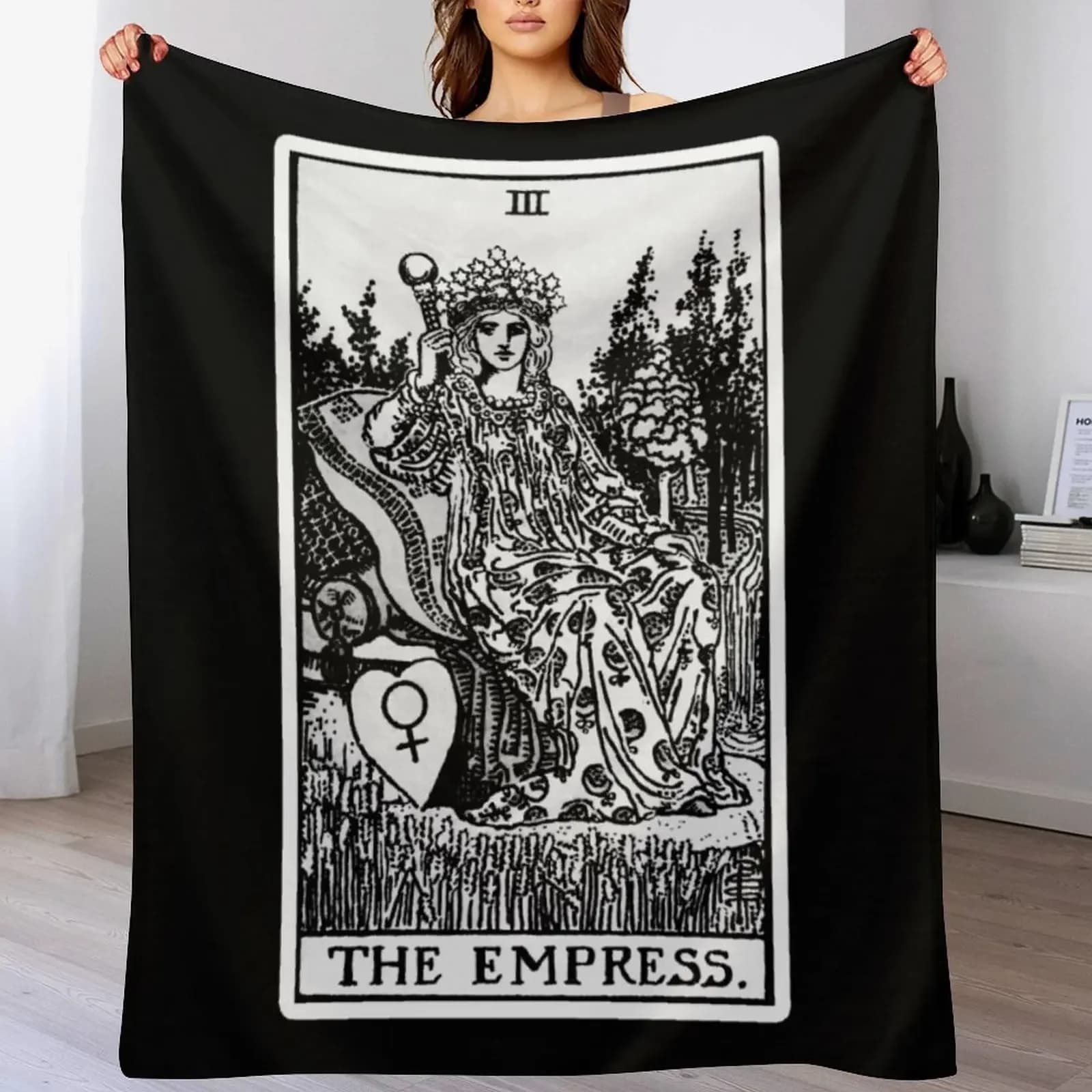III. Coperta con stampa delle carte dei Tarocchi The Empress in bianco e nero, coperta accogliente per la casa, regalo per le vacanze di Natale