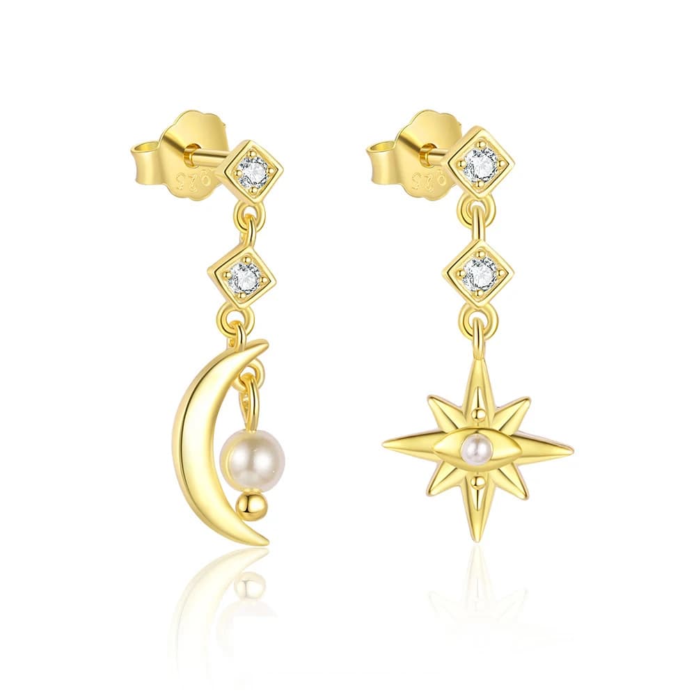 925 Silver Earrings for Women Long Earrings with zircons Star Moon for Girls Earrings Daily Earrings for Women