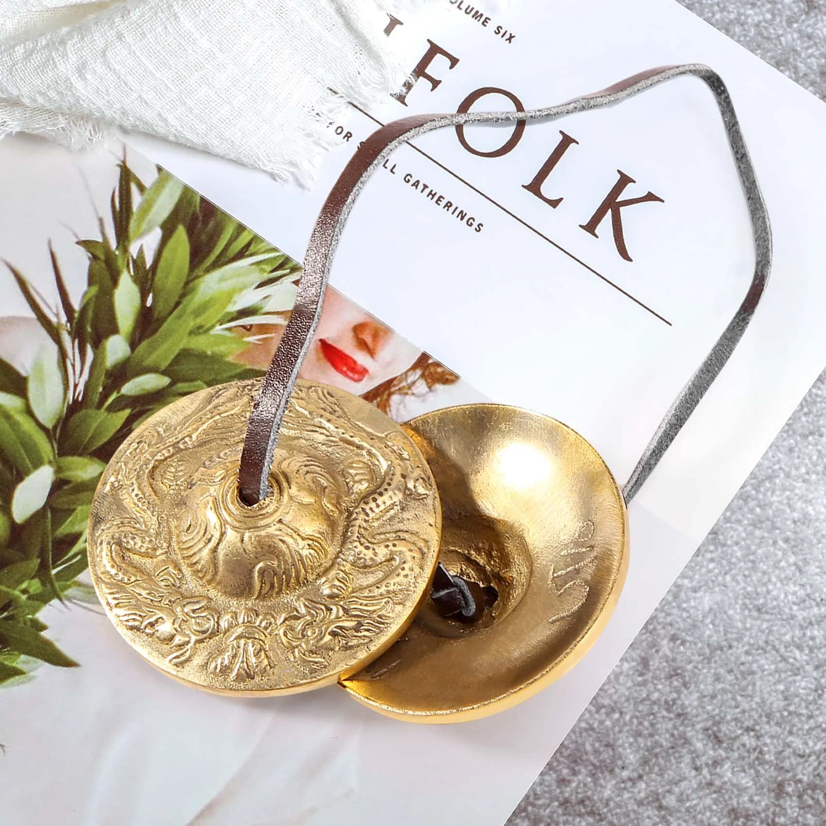 AA90-Yoga Cymbals Brass Cymbal Bell Chimes Tibetan Buddhist Style Tingsha Meditation Yoga Accessory Instrument Cymbals