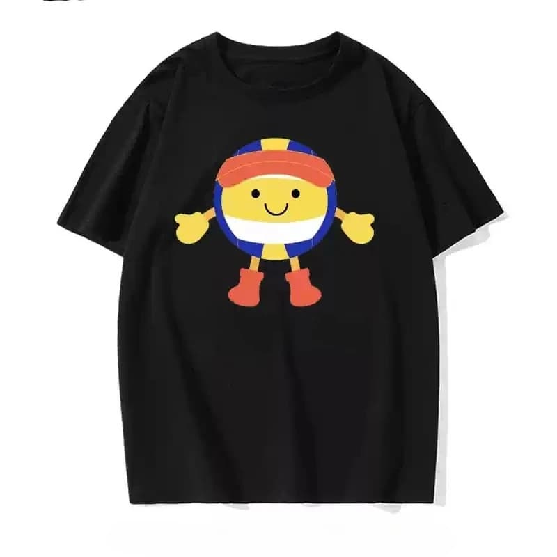T-shirt da uomo con stampa grafica mascotte pallavolistica V-Bao, unisex, in puro cotone traspirante, maglietta sportiva, moda estate 2026