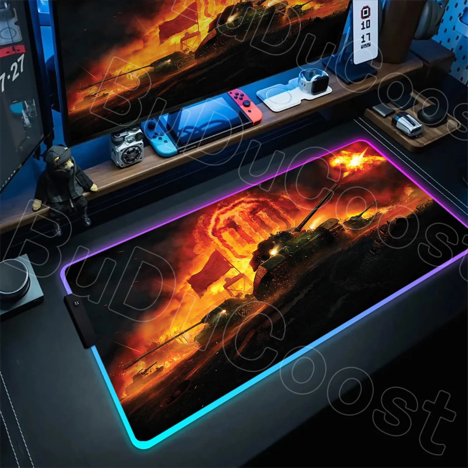 Tappetino per mouse RGB Gaming World of Tanks Tappetino per mouse Tappetino per tastiera retroilluminato Tappetino per tavolo in gomma di grandi dimensioni Tappetini per mouse desktop con base antiscivolo