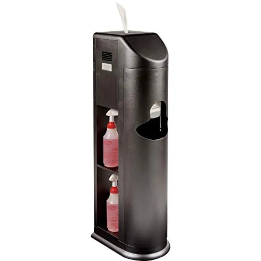 Stazione di Pulizia Tutto-in-Uno con Dispenser di Salviette Disinfettanti, Dispenser di Gel, Cestino e Vano Portaoggetti, Stazione Igienizzante Nera per