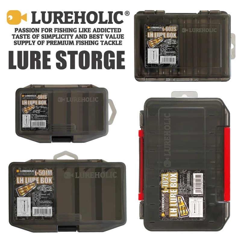 LUREHOLIC Fishing bait box for fishing gear, hard bait, soft worm, tungsten weight, jig head hooks, PVC boxes