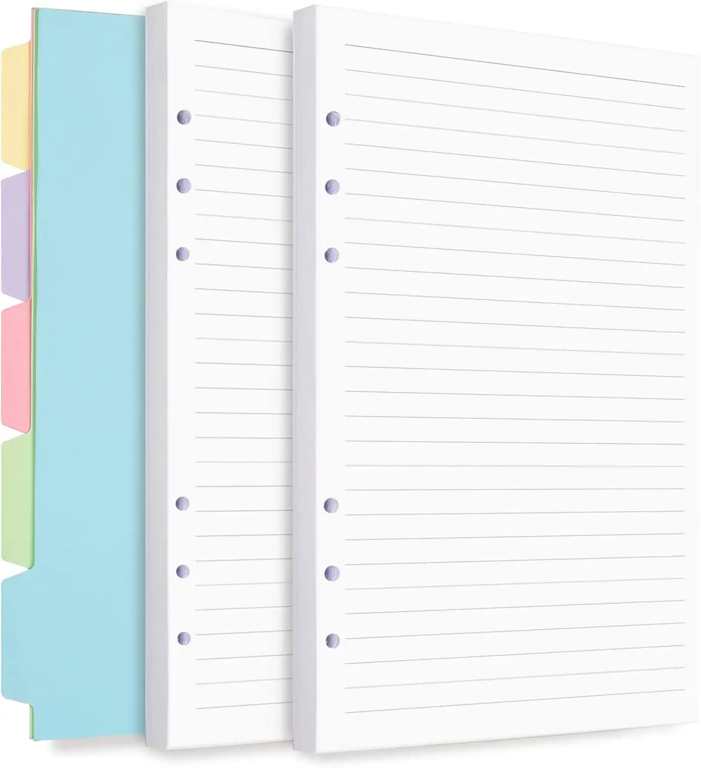 A5 Refill Paper, Planner Inserts for A5 Binder Budget Planner Journals Notebook, 6 Ring Loose Leaf Lined Paper with Binder Divid