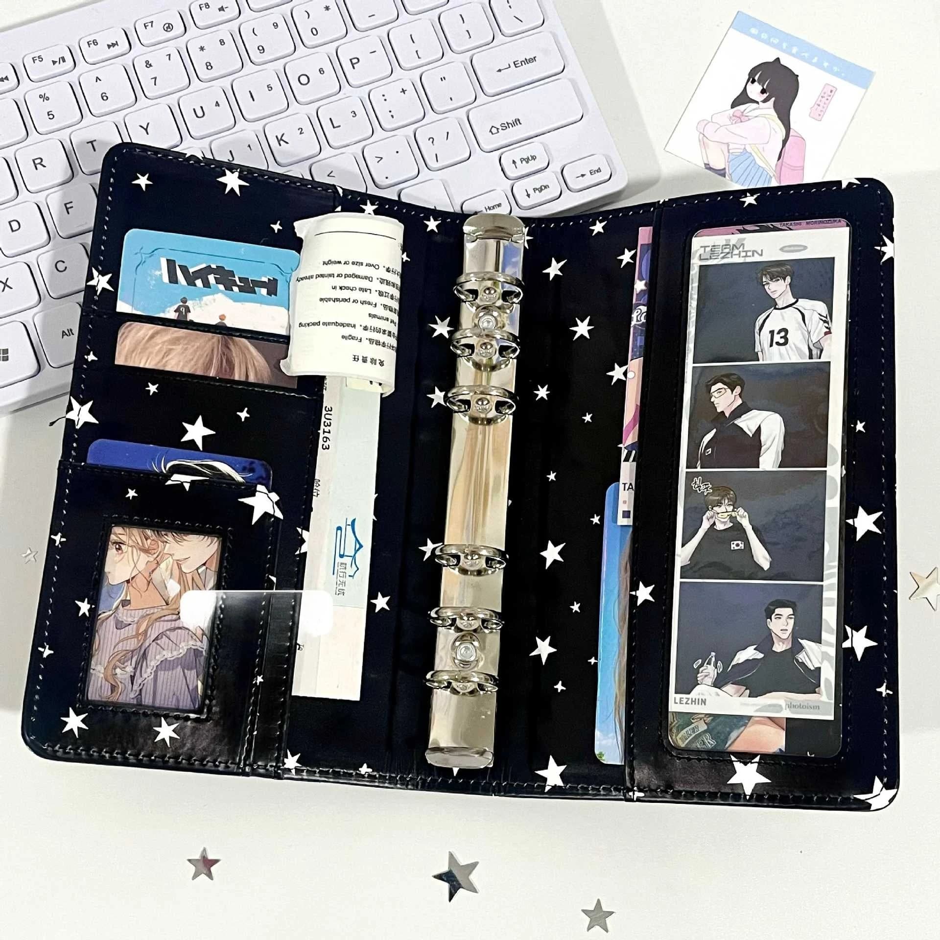 A6 Black Star DIY PU Clip-on Notebook Loose Leaf Book Diary Agenda Planner Cover Album Stationery Notebook