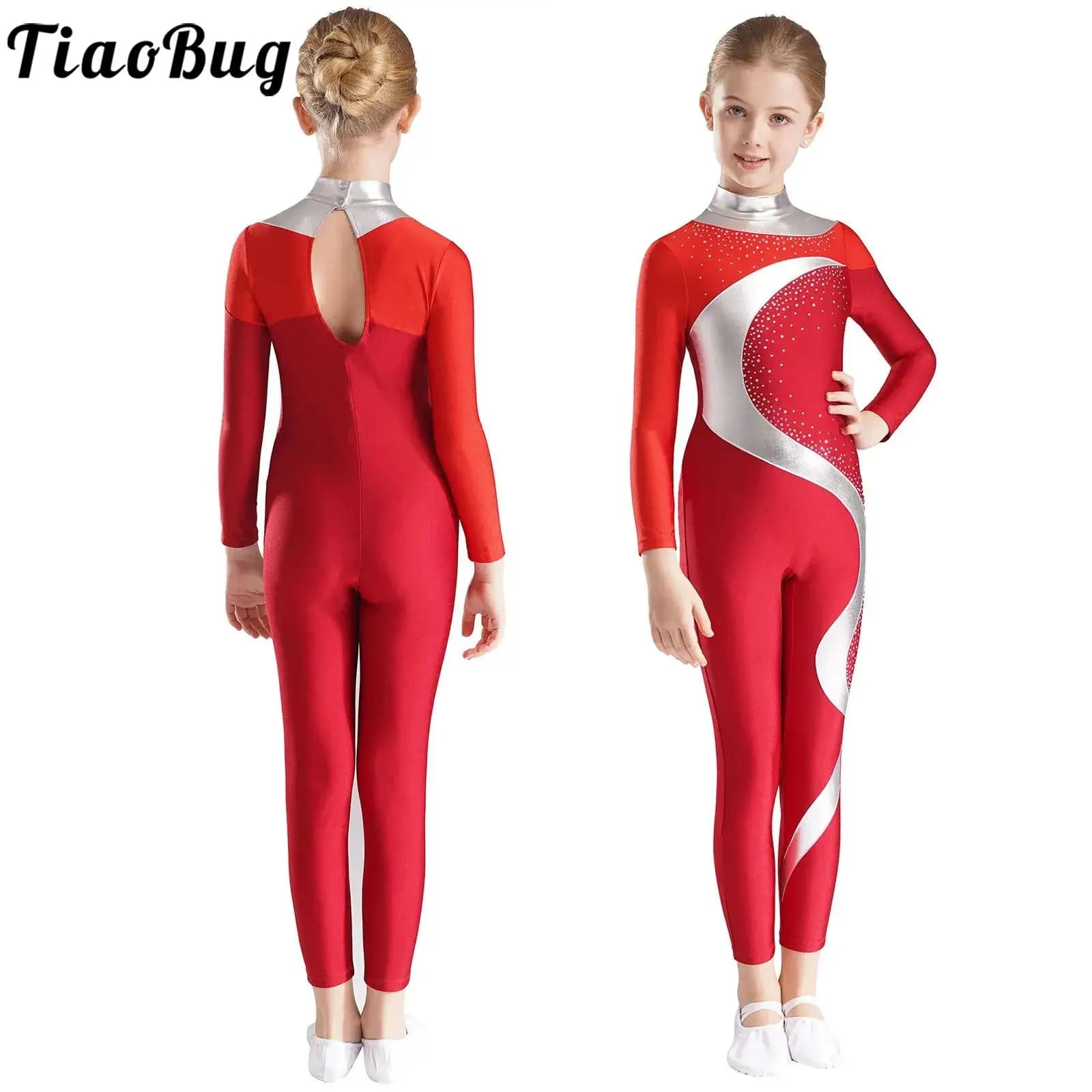 Tuta da ginnastica ritmica per bambina, tessuto abbronzante, body completo da balletto, contrasto metallico, pattinaggio su ghiaccio, abbigliamento da ballo