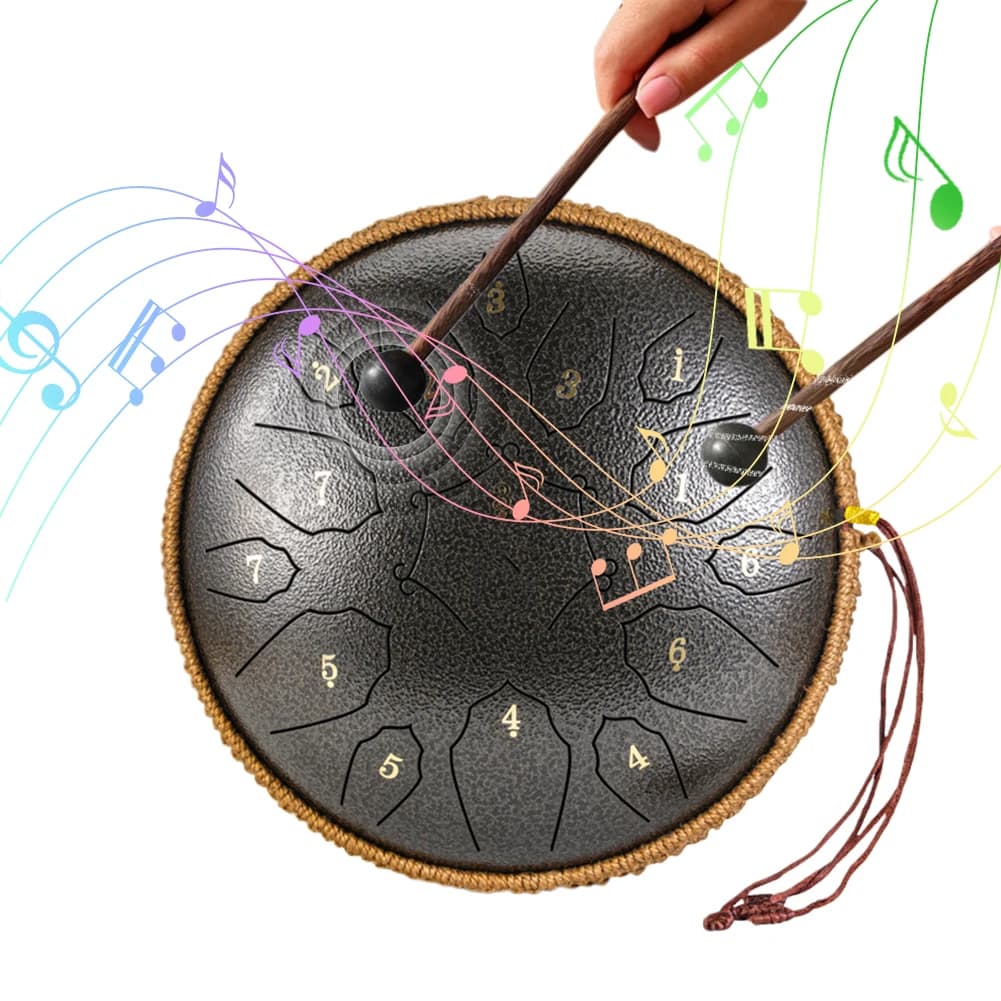 Tamburo Musicale da 12 Pollici in Tono D con Borsa e Bacchette, 15 Note, per Yoga e Terapia del Suono, Tamburo Etereo Grande in Re Maggiore