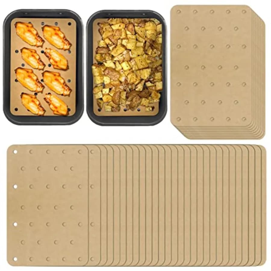 Sheets Air Fryer Disposable Paper Liner Compatible with Ninja DZ201/DZ401 Dual Airfryer Baking, Rectangular Perforated Parchmen