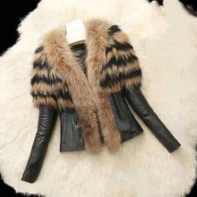 plus Size PU Leather Jacket Women's Coat Large Fake Fur Outerwear S6XL Extra Large Extra Fat British Style Thickened