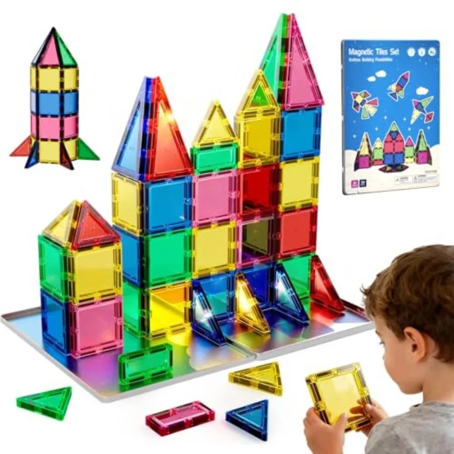 Magnetic Tiles, 32 PCS Giant Magnetic Tiles with Iron Box, Choke-Proof Design with Strong Magnets, STEM Educational Toys for Ag